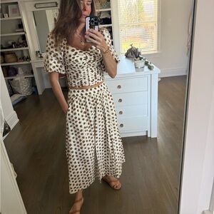 Mango Cream Maxi Skirt with Brown Polka Dot Print